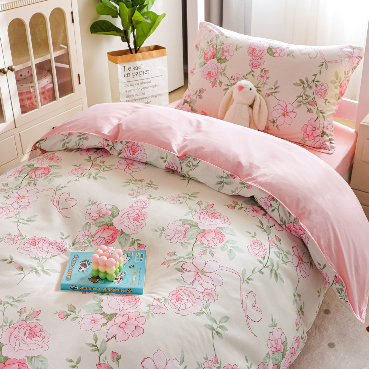 Dormitorio de estudiantes Algodón Algodón Juego de cama de tres piezas Sábanas Funda de edredón Juego de cuatro piezas Cama individual para niñas 90x200