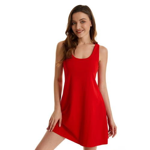 New cross-border foreign trade European and American nightdress, pure cotton drawstring elastic large-size pajamas, women's vest dress, can be worn outside home wear