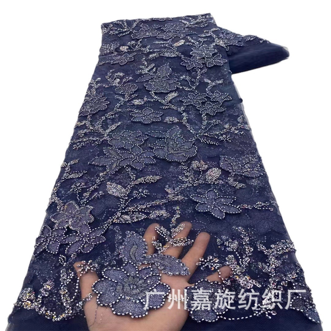 Vestido de novia africano europeo y americano flor bordado malla encaje tela africana encaje jx4008