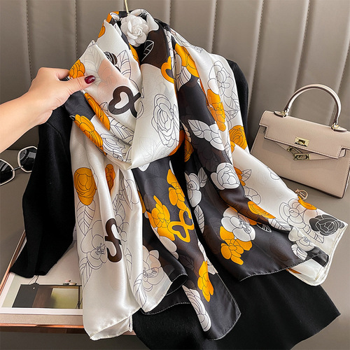Xiaoxiangfeng Camellia fashion silk scarf women's dual-use temperament scarf autumn and winter warm gauze scarf temperament large shawl to keep out the cold