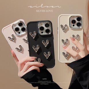 Electroplated Heart iPhone 16 Phone Case for iPhone 17, Suitable for iPhone 12, 11, 15 Pro Max, Metallic Style for iPhone 13/14