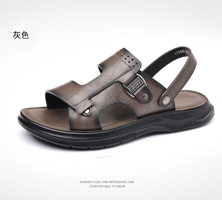 Dép sandal nam đế dày gót thấp 1–3 cm, mũi tròn hở ngón, thoáng khí, đi biển và đi chơi hằng ngày — Màu kaki, Màu nâu, màu xám chi tiết 28