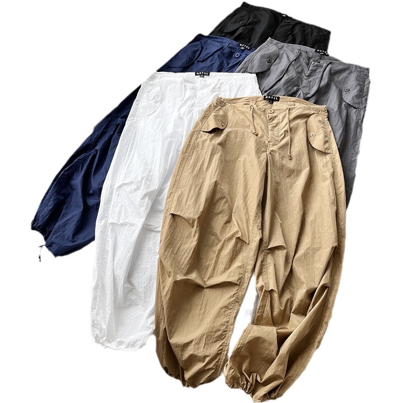 Novedad de verano, pantalones de paracaídas holgados y adelgazantes con cordón, pantalones cargo brillantes para hombres y mujeres 3217