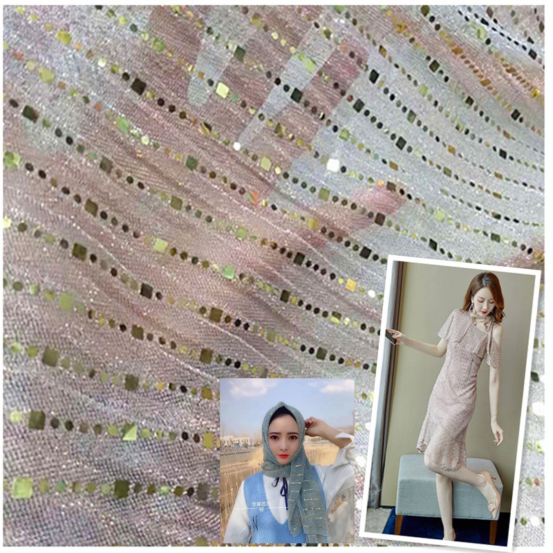 弹力网烫片亮片网眼面料 慕斯林头巾服装礼服饰品辅料冲片布料