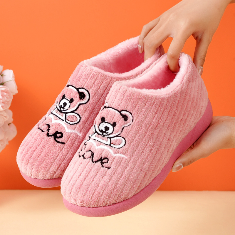 情侣款冬季加绒保暖加厚居家防滑拖鞋室内外穿厚底毛绒棉鞋