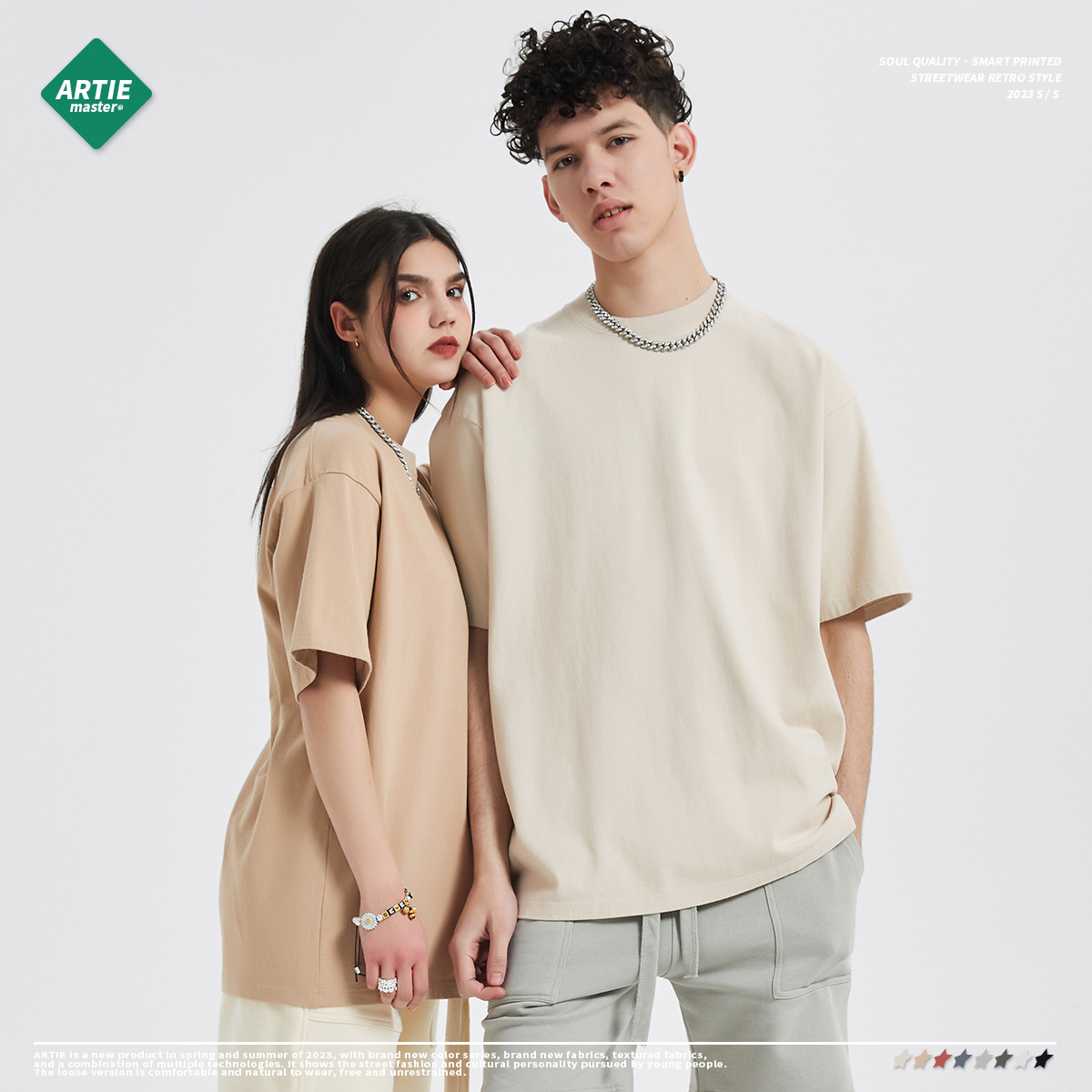 ARTIE ropa de Hombre | Ropa de hombre de marca de moda de alta calidad pesada 310g Camiseta de manga corta para hombre lavada suelta Camiseta de manga corta para hombre y mujer de moda