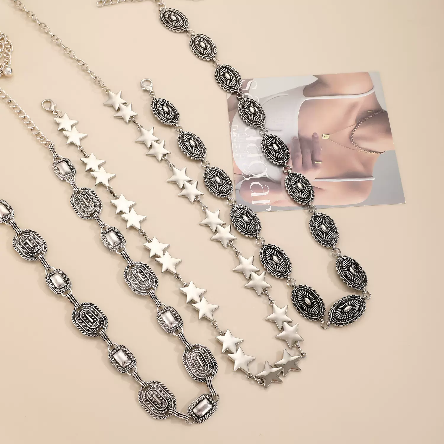 腰链女士装饰细腰带简约百搭配连衣裙银色民族风铁链时尚裙带流苏