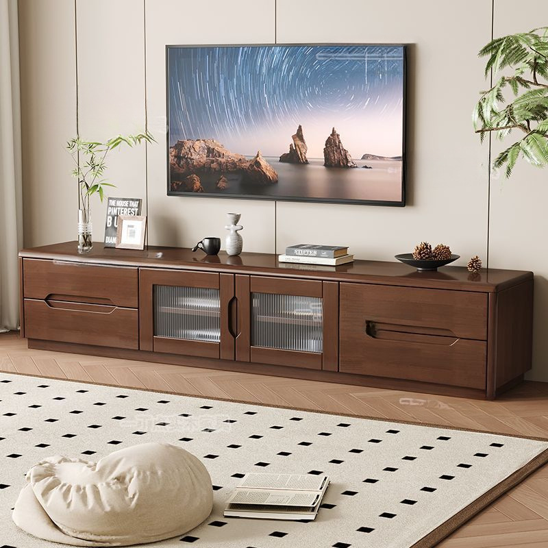 Tv Cabinet Simple Modern Living Room Home Solid Wood Frame Small Apartment Bedroom Floor-Standing Storage Storage Cabinet Integrated Against the Wall