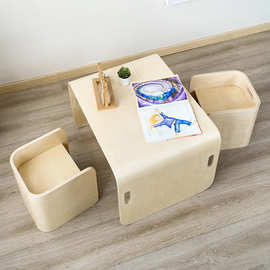 儿童写字桌椅套装宝宝多功能玩具学习书桌幼儿圆餐桌椅实木书架