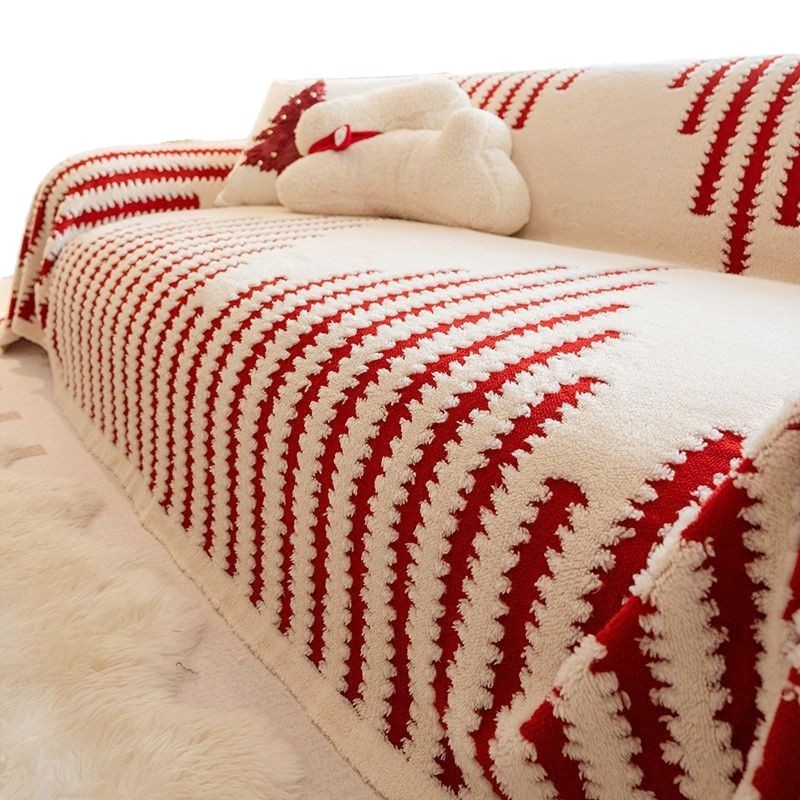 Año Nuevo rojo sofá de boda 2025 nuevo Festival de Primavera invierno peluche una toalla de sofá entera