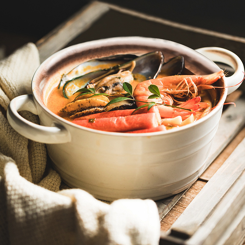 [Dropshipping] Household Double-Eared Soup Bowl, Household Soup Pot, Large Bowl, Soup Basin, Tableware, Ramen Bowl, Japanese Soup Bowl