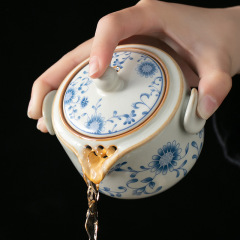 汝窯ティーポットのシングル蓋の工夫茶器の開片は小さいサイズの茶器を育てることができます。