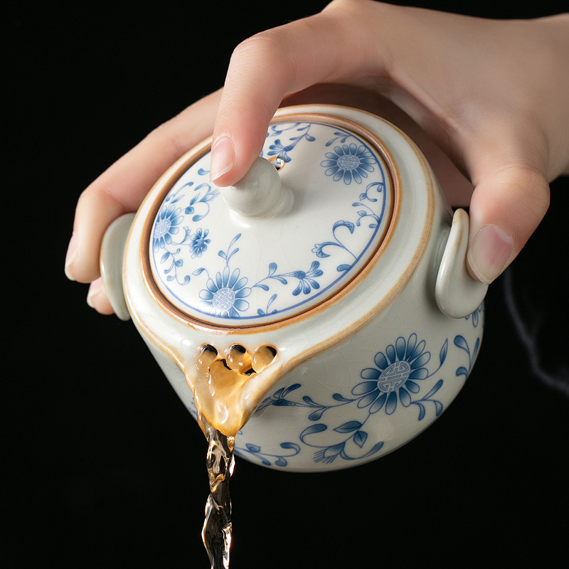 汝窯ティーポットのシングル蓋の工夫茶器の開片は小さいサイズの茶器を育てることができます。|undefined