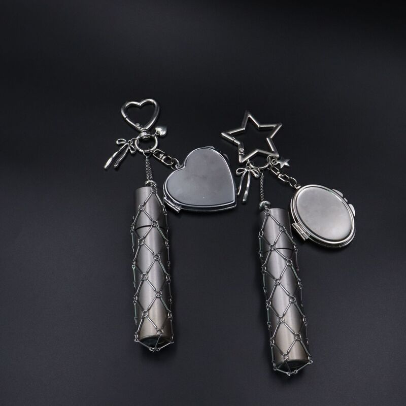 New Metal Mesh Lipstick Holder DIY Bag Pendant Ins Popular Silver Heart Star Chain Pendant