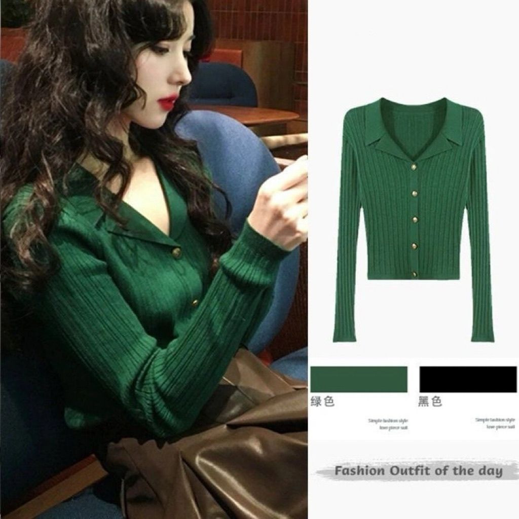 Retro Long-Sleeved Knitwear Cardigan 2025 Classy Bottoming New Style Slimming Look Hong Kong Style Knitwear Top for Women