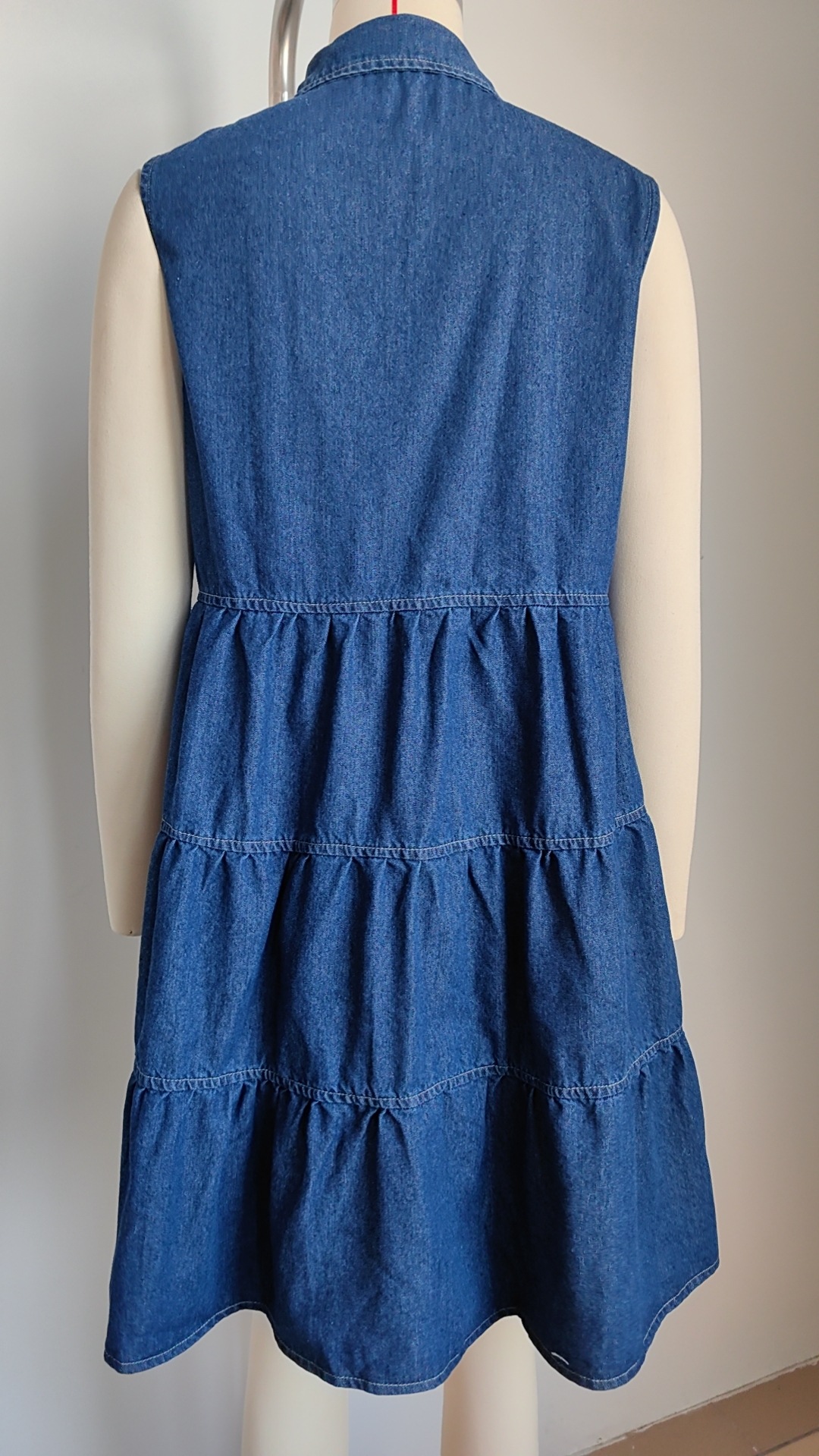 Women Spring Summer Washed Sleeveless Loose Denim Stitching Dress