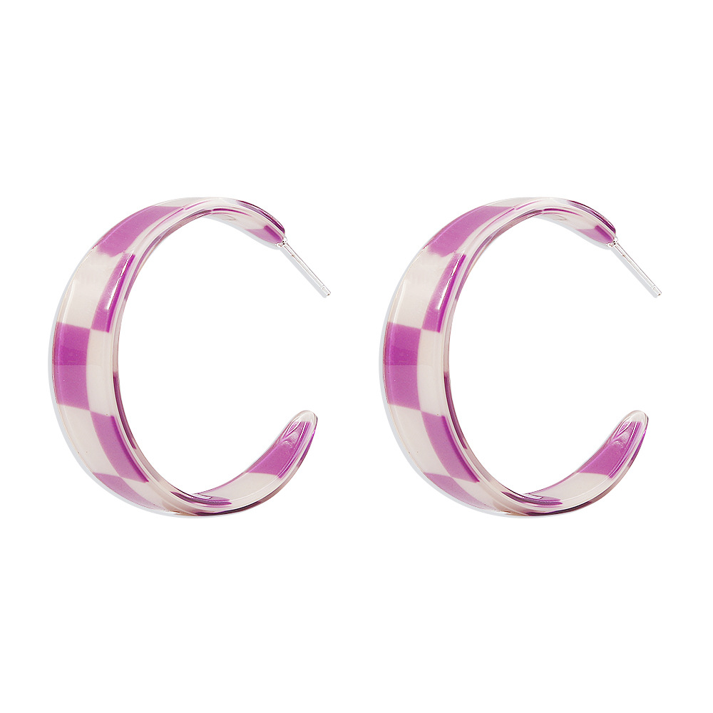 Retro Resin C-type Contrast Color Lattice Earrings Wholesale Nihaojewelry display picture 14