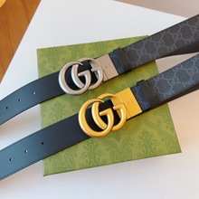 一件代发高端头层牛皮腰带时尚双G字母扣男皮带经典双面用裤腰带