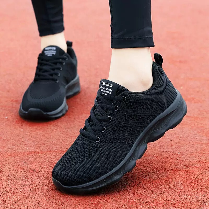 2026 Autumn Casual Women's Shoes, Cold-Pressed Black Work Shoes for Men and Women, Versatile Breathable Flyknit Sports Mom Shoes