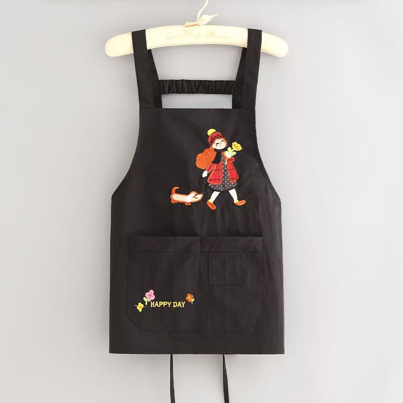 Short style - strap upgraded water-repellent embroidery girl black