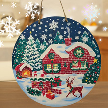 跨境热销创意圣诞节木质门牌挂饰圆形标志家居装饰万圣节木牌定制