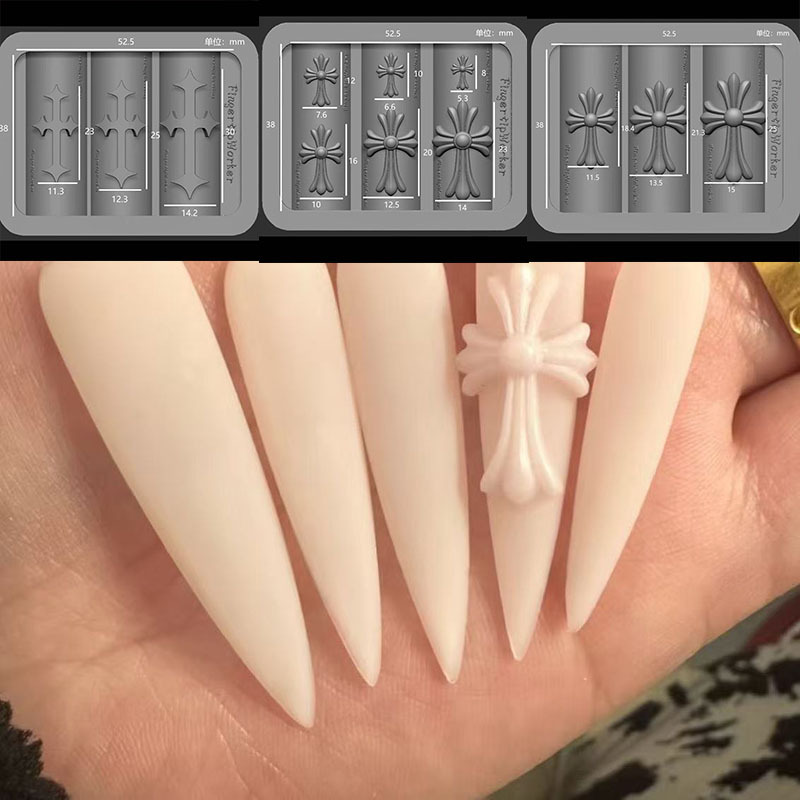 新品克罗心十字架美甲模具高透指甲雕花工具diy自制美甲十字架磨
