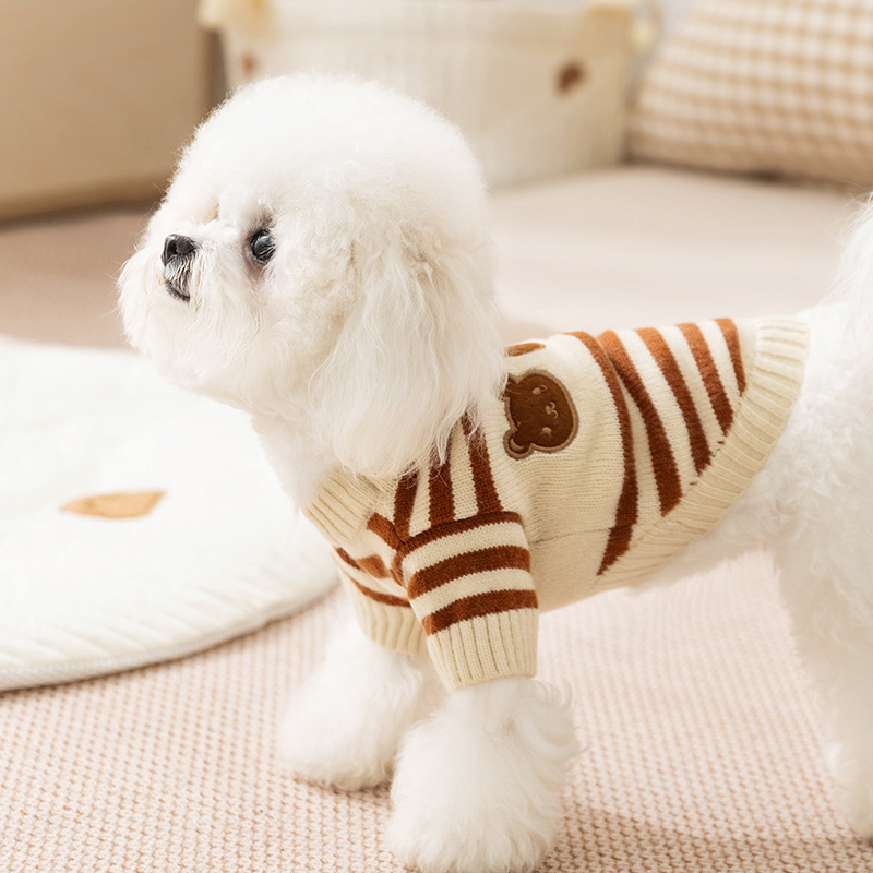Otoño y invierno pequeño oso rayas cálidos suéter de dos patas Navidad y Año Nuevo mascotas perros y gatos pequeños y medianos ropa