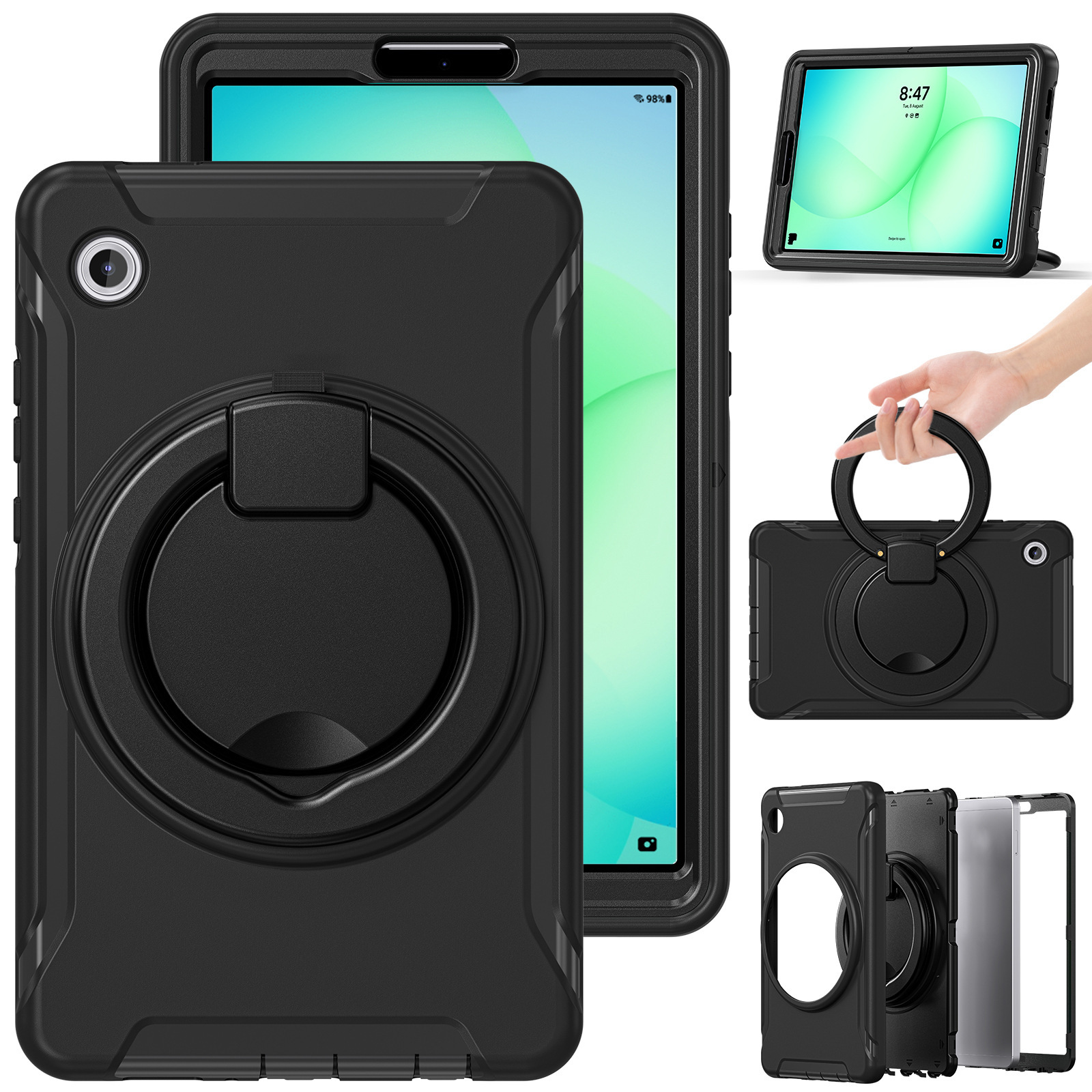 Suitable for Samsung A11 Three-Proof Tablet Protective Case 8.7inch Protective Cover 360-Degree Satchel Rotating Stand Case