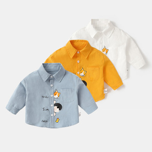 [Three-Color Cartoon] Baby Shirt Spring & Fall Kidsren's New Korean Style Tops Boys' Clothes Spring Baby Clothes