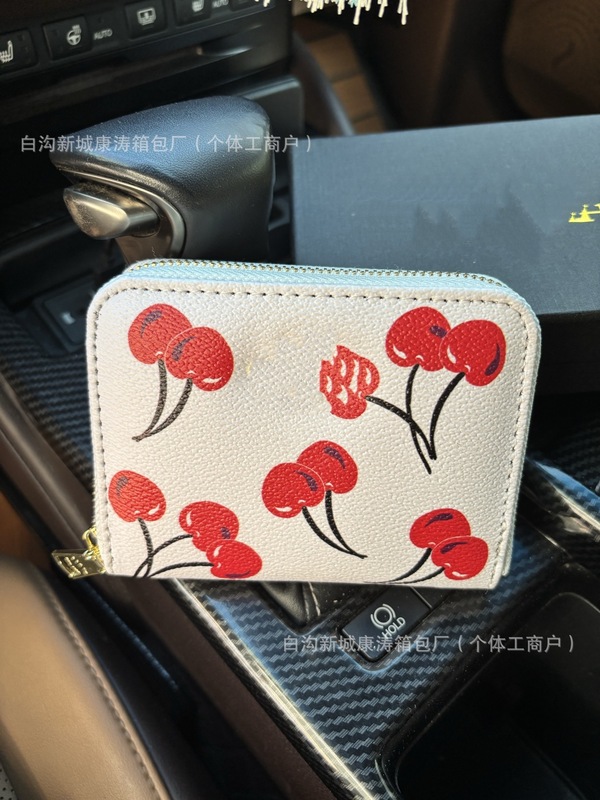 跨境新款时尚樱桃印花女士短款钱包 2025 女士卡片夹钱包|undefined