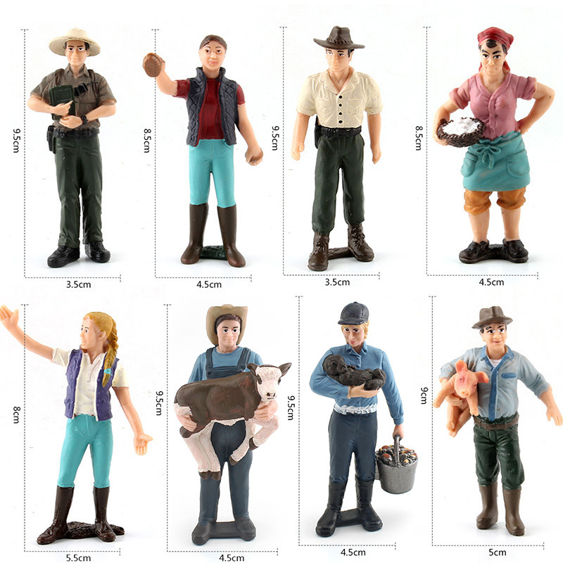 Simulación granja Rancho modelo Pastor Encargado agricultor campesino mujer muñeca bandeja de arena decoración mano juguete traje