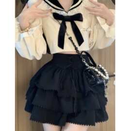 学院风套装女早秋季高级感气质长袖衬衫蛋糕半身裙子小个子两件套