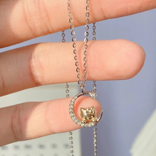 Cartoon Cute Sanrio HelloKitty Hello Kitty Light Luxury Niche Moon Necklace Women's Sweater Chain Gift