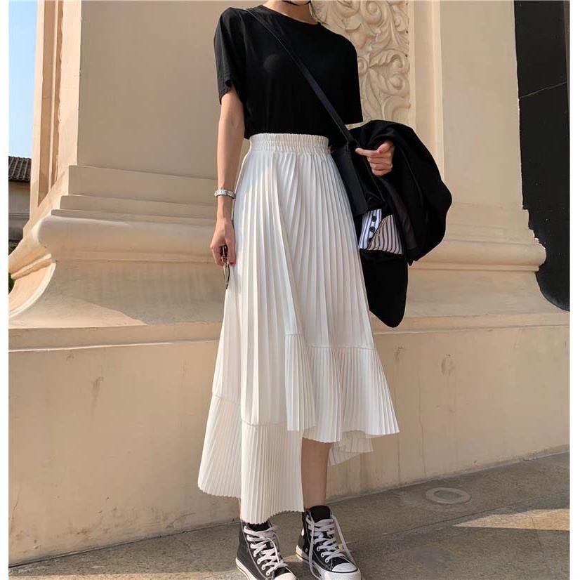 Irregular Pleated Chiffon Skirt Women's Spring 2023 New Korean-style High Waist A- line Cake Skirt Large Swing