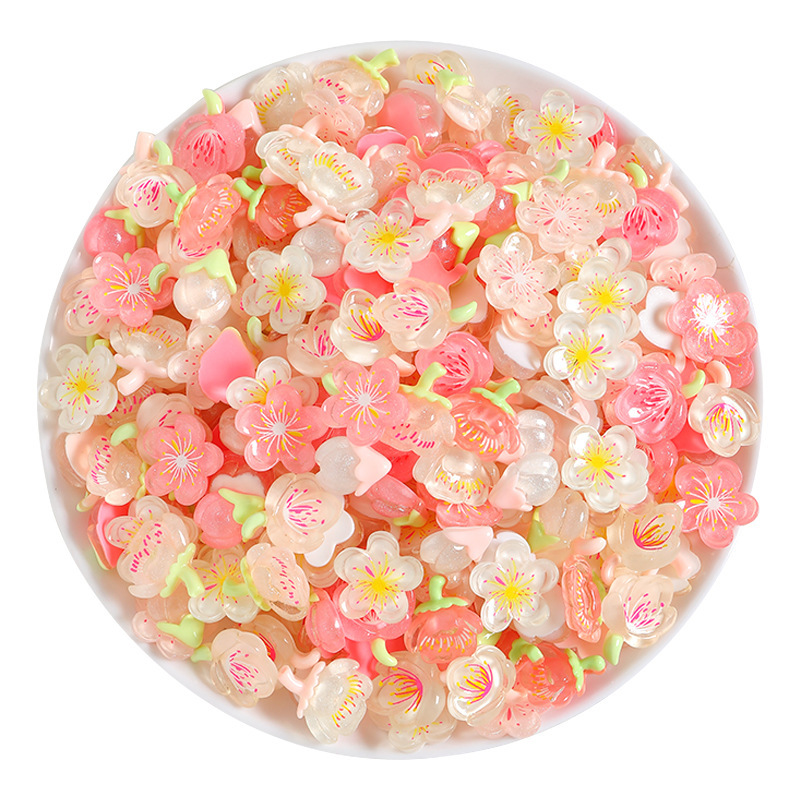 半透明の桃の花樹脂小物アクセサリー diy クリーム接着剤カップ冷蔵庫マグネット下駄バックルアクセサリー|undefined