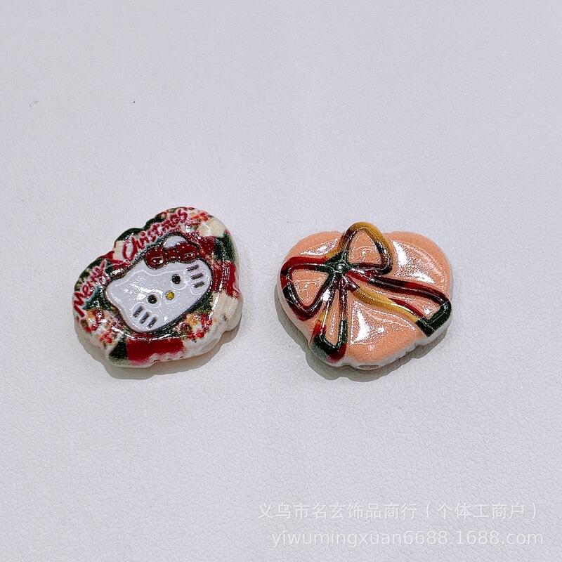 亚克力双面印花HelloKitty猫咪系列竖孔爱心珠diy手机链饰品配件|undefined