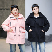 户外秋冬新款休闲收腰显瘦连帽夹棉冲锋衣大码女装300斤