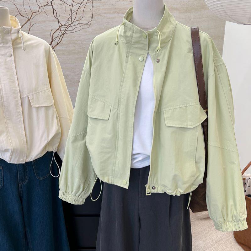 2025 Spring and Autumn New Korean Fashion Loose Stand Collar Hem Drawstring Jacket Women's Outdoor Workwear Casual Jacket 2025 Spring and Autumn New Korean Fashion Loose Stand Collar Hem Drawstring Jacket Women's Outdoor Workwear Casual Jacket