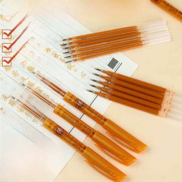 Large-Capacity Pen Refills for Copying Scriptures, Gold-Colored Pen Body, Sandalwood-Scented Tracing Pens, Wholesale Set