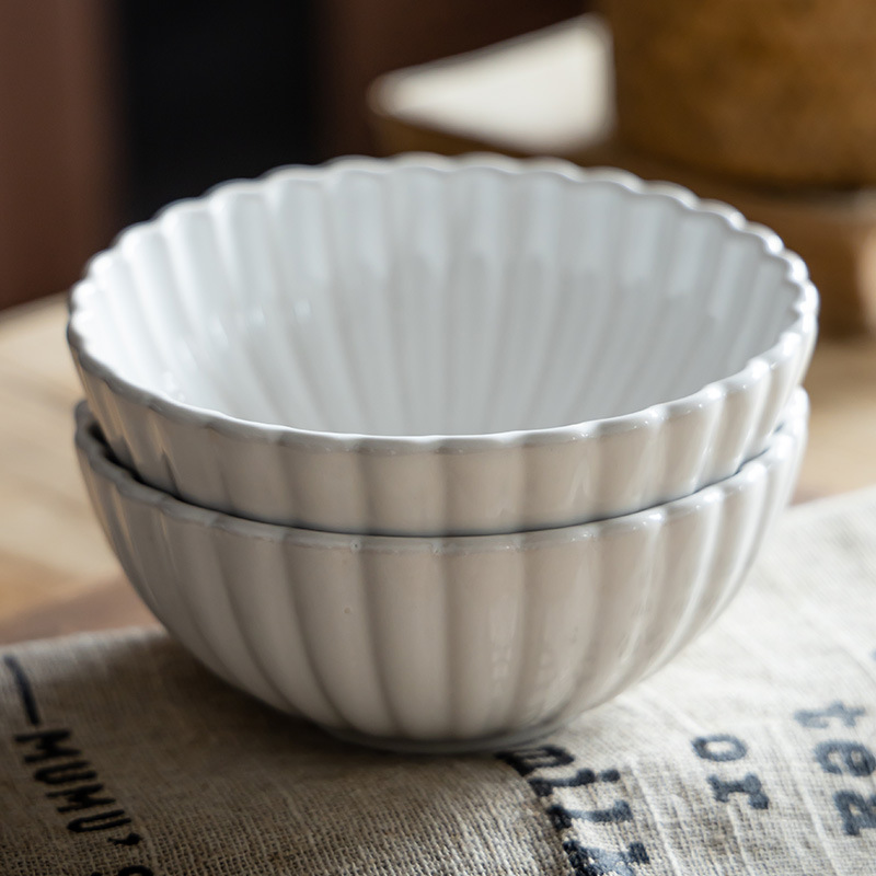 Japonés creativo en relieve de encaje tazón de platos de cerámica tazón de fideos tazón de cubiertos caseros tazón de ensalada de frutas comercio exterior al por mayor