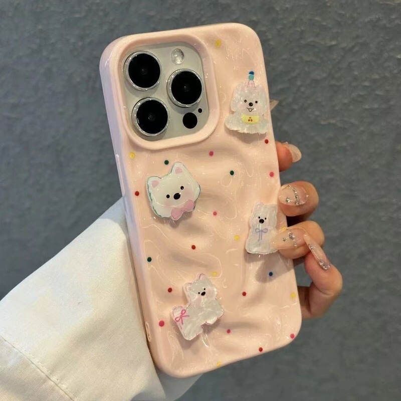 彩波点小狗公仔iPhone16ProMax陨石纹苹果15/14软13/12手机壳防摔|undefined