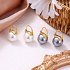 Earrings stainless steel, small design advanced retro black beads, light luxury style, high-quality style