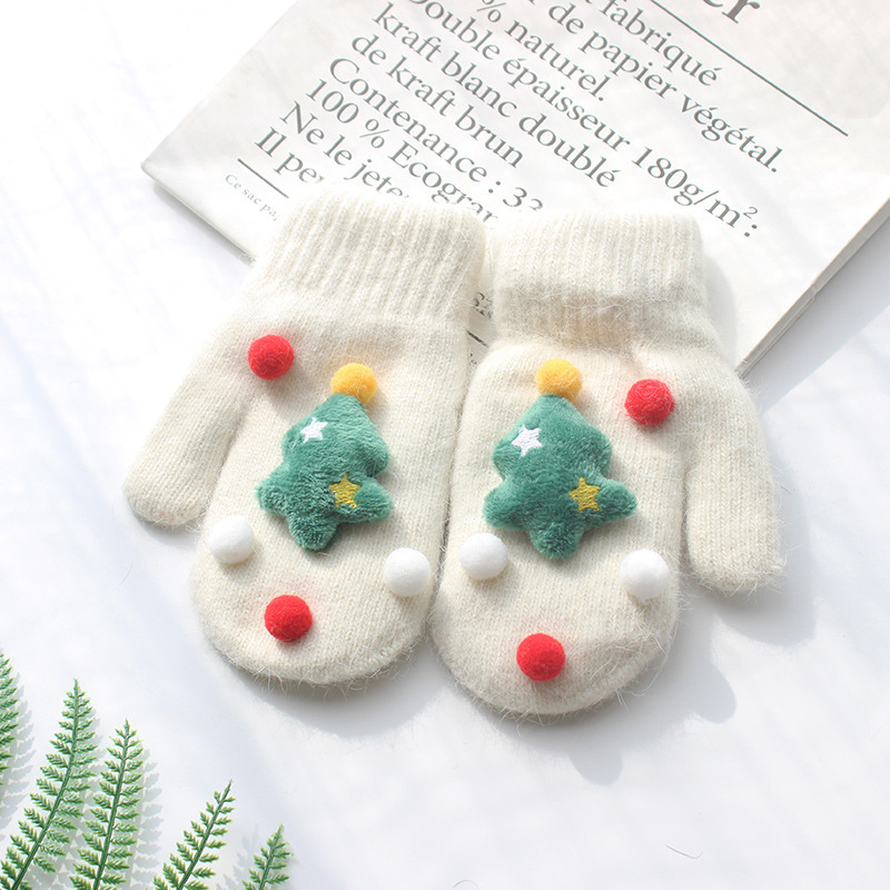 新しい秋冬のクリスマスの手袋の女性の厚い保温の毛糸の手袋の屋外の子供のかわいいニットの指の手袋|undefined