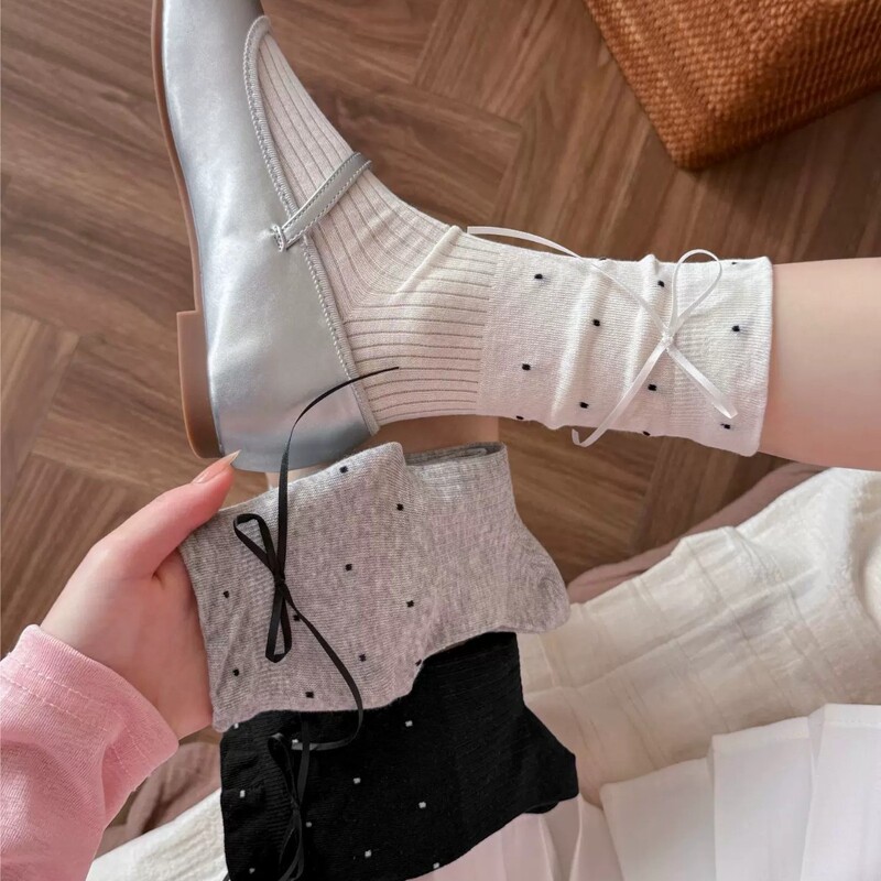 Summer Thin Socks for Women, Polka Dot Ballet Style Mid-Calf Socks, Summer Miu Style White Slouch Socks Paired with Small Leather Shoes Summer Thin Socks for Women, Polka Dot Ballet Style Mid-Calf Socks, Summer Miu Style White Slouch Socks Paired with Small Leather Shoes
