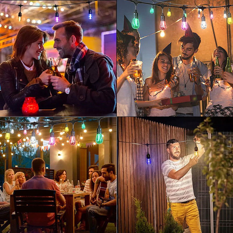 IP65 Waterproof Color-Chasing LED String Lights – Solar/Plug-in Remote Control (16FT/32FT/49FT, S14 Bulbs, CE Certified, For Garden/Christmas/Party)​_voghion.com