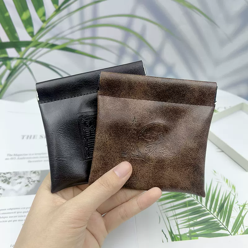 油皮自动收口PU皮革弹片收纳袋耳机数据线口红钥匙便携包装袋定制