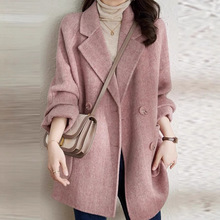 2025新款秋冬季粉色毛呢大衣女小个子中长韩版呢外套气质休闲