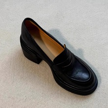 牛皮版~复古粗跟小皮鞋女2025年秋季新款浅口乐福鞋厚底百搭单鞋