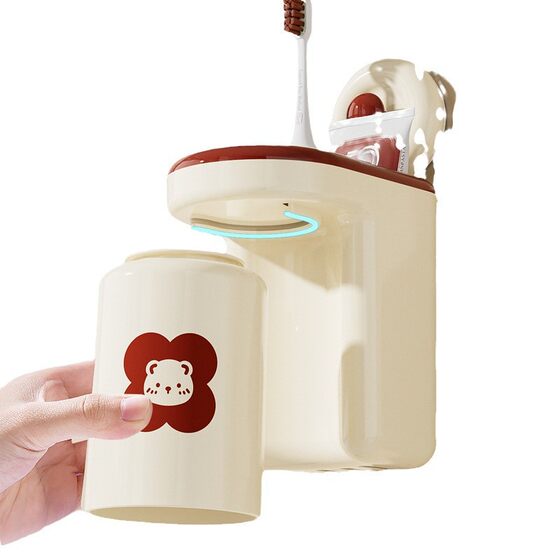 Suction Cup Toothbrush Cup Holder Cream Style Non-Punch Wall Hanging Mouthwash Cup Storage Rack Inverted Drying Toothbrush Dental Holder