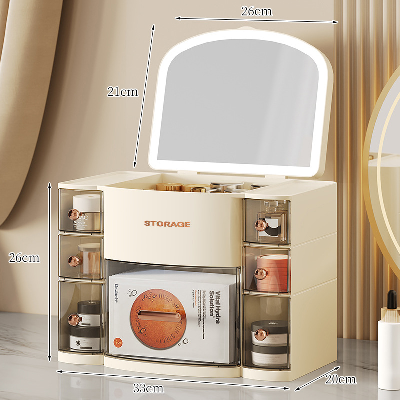 Caja de almacenamiento de cosméticos cajón multifuncional caja de almacenamiento de escritorio de gran capacidad con espejo estante de almacenamiento de alta calidad